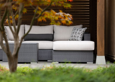 Modern landscape design with outdoor seating area in Vancouver