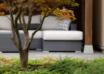 Modern backyard design in Vancouver with outdoor seating