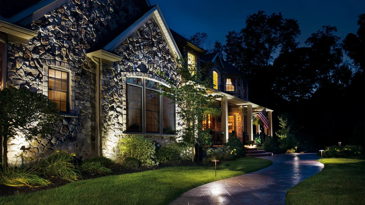 Outdoor lighting design in Victoria, wall wash landscape lighting on masonry