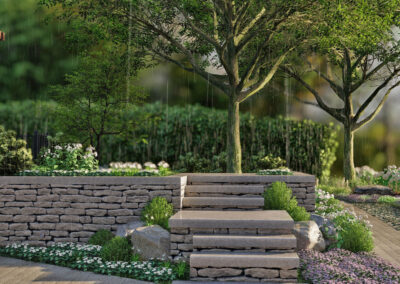 West Vancouver landscape design concept render of entry steps and walkway.