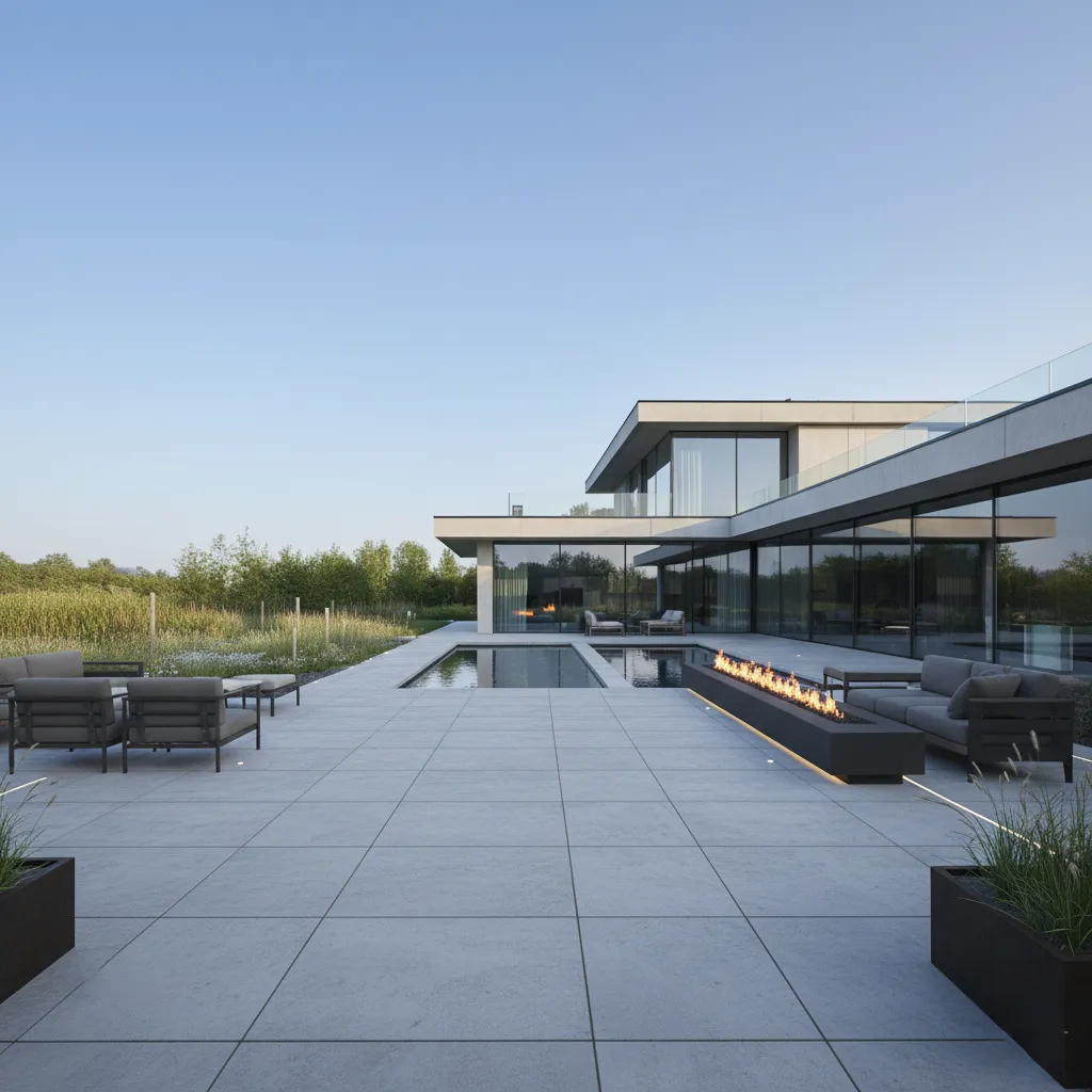 Modern house with pool and firepit