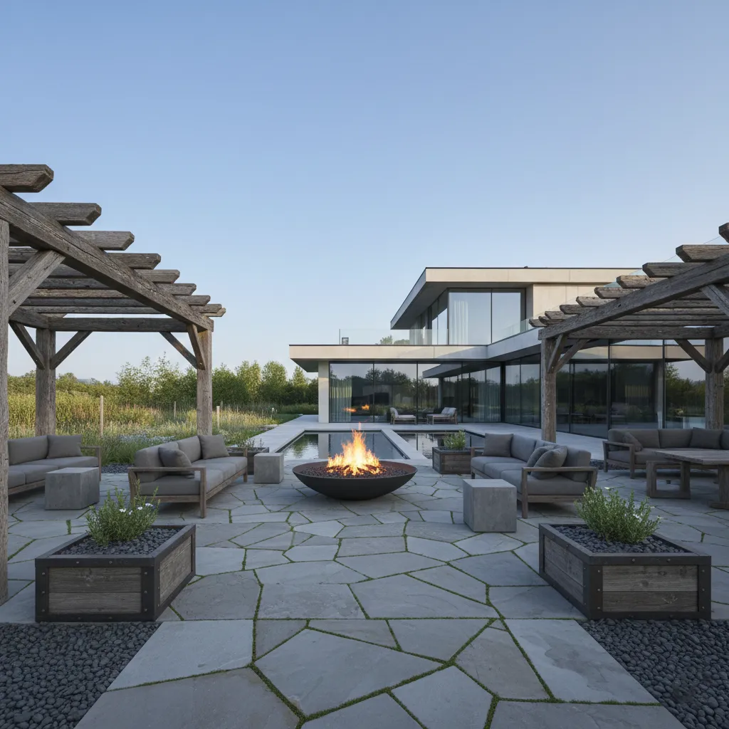Modern patio with fire pit