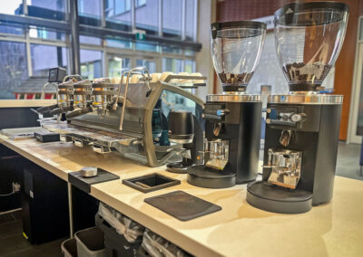 Modern coffee machine and grinders setup