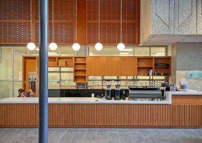 Modern coffee shop interior with counter
